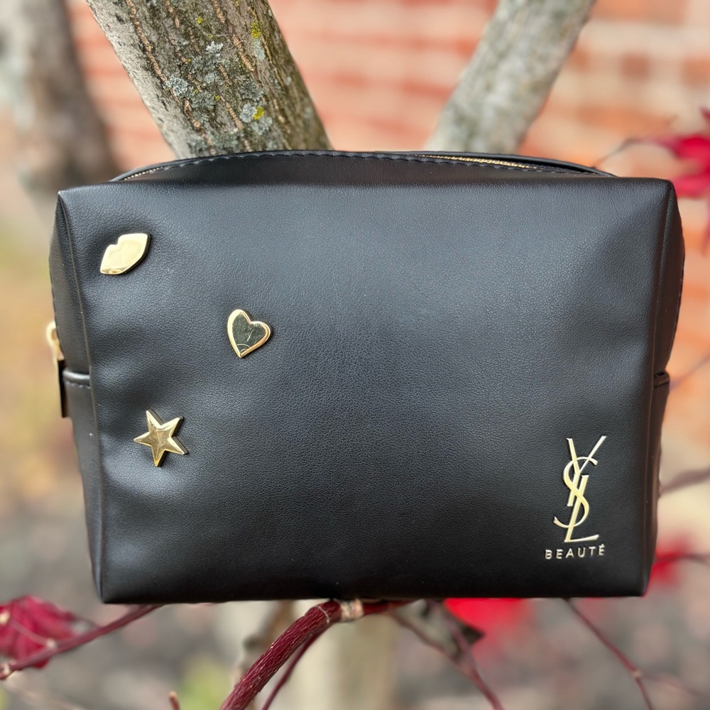 Yves Saint Laurent Black Cosmetic Bag With Gold Charm Accents! Limited Edition